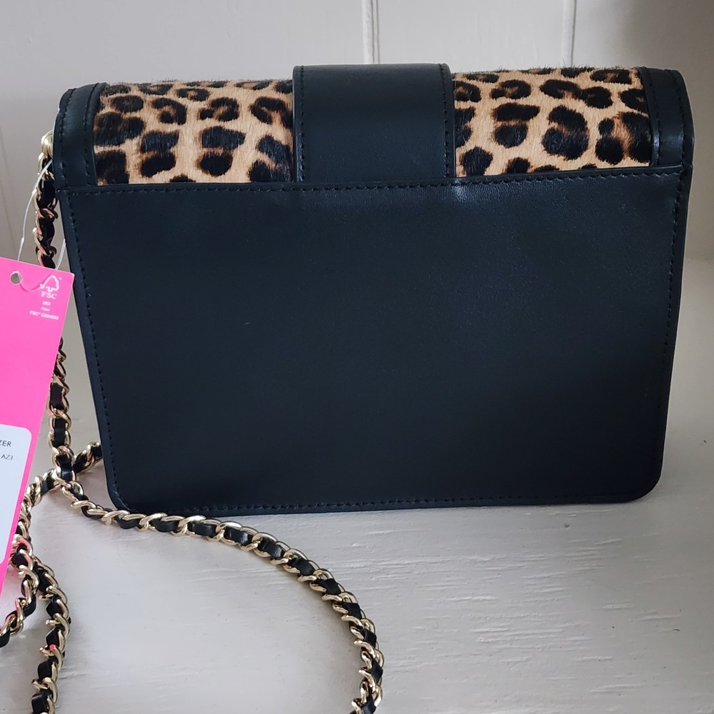 Lilly Pulitzer Handbag, NWT Dobson Crossbody Leopard/ Blk   with Gold Chain - Picture 10 of 16